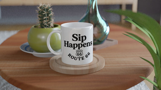 Sip Happens – Nostalgic Route 66 Keepsake Mug - Prairie Echo Collective